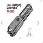 Super Bright Led  Flashlight Outdoor Portable Household Rechargeable Multi function Flashlight With Built in Battery Black