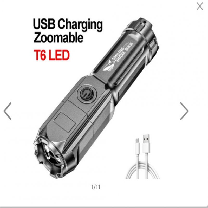 Super Bright Led  Flashlight Outdoor Portable Household Rechargeable Multi-function Flashlight With Built-in Battery Black