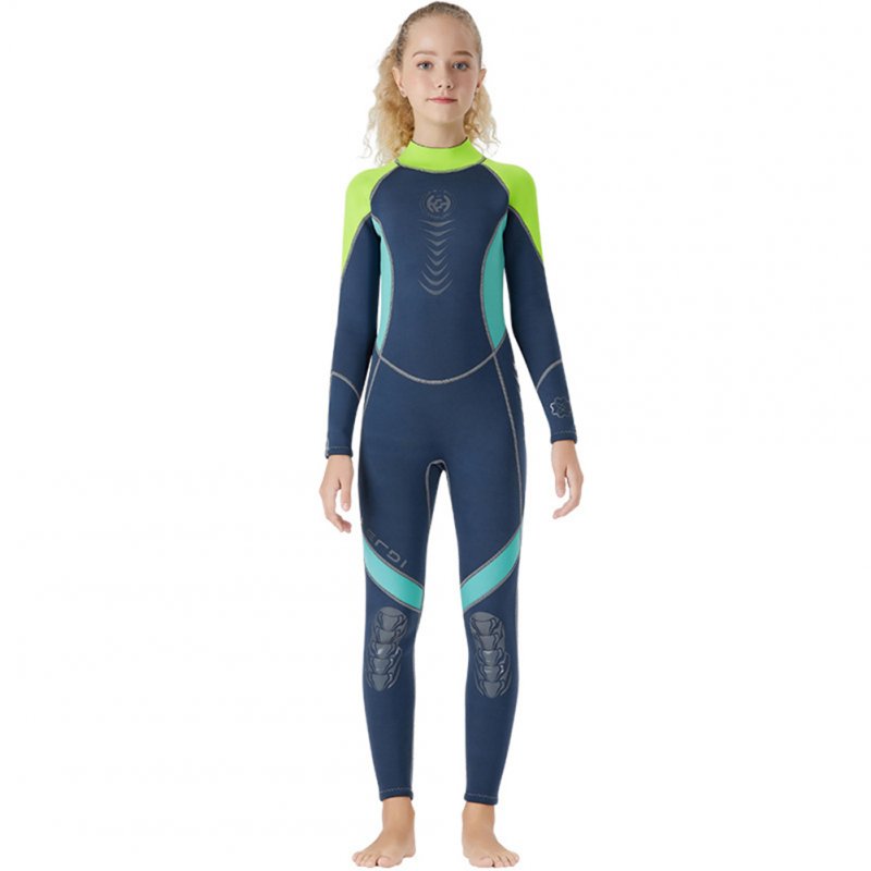 Super Elastic Children Diving Suit 2.5MM Siamese Warm Junior Long Sleeve Surfing Suit blue_XL