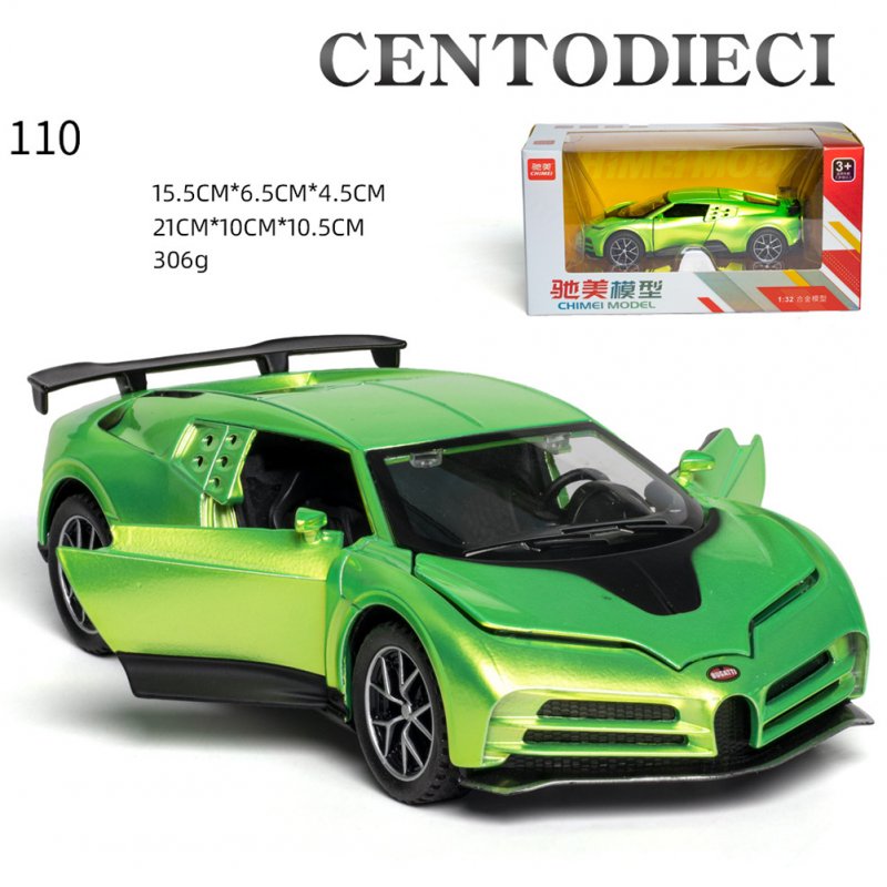 Supercar Simulation Model For Bugatti 1:32 Model 4Open Sound  Light The Door  Pull Back That will Run Toy green