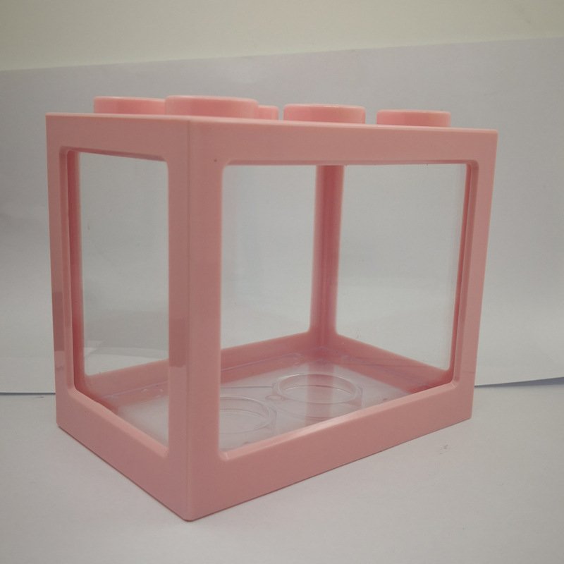 Superposed Mini Aquarium Fishbowl for Rumble Fish Marimo Spider Marimo(No USB No Light) Pink