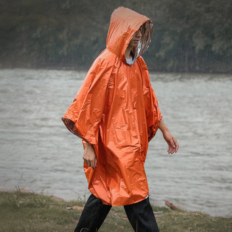4PCS Emergency Rain Poncho Reusable Weather Resistant PE Aluminum Film Raincoat For Men Women Grown-ups Camping 
