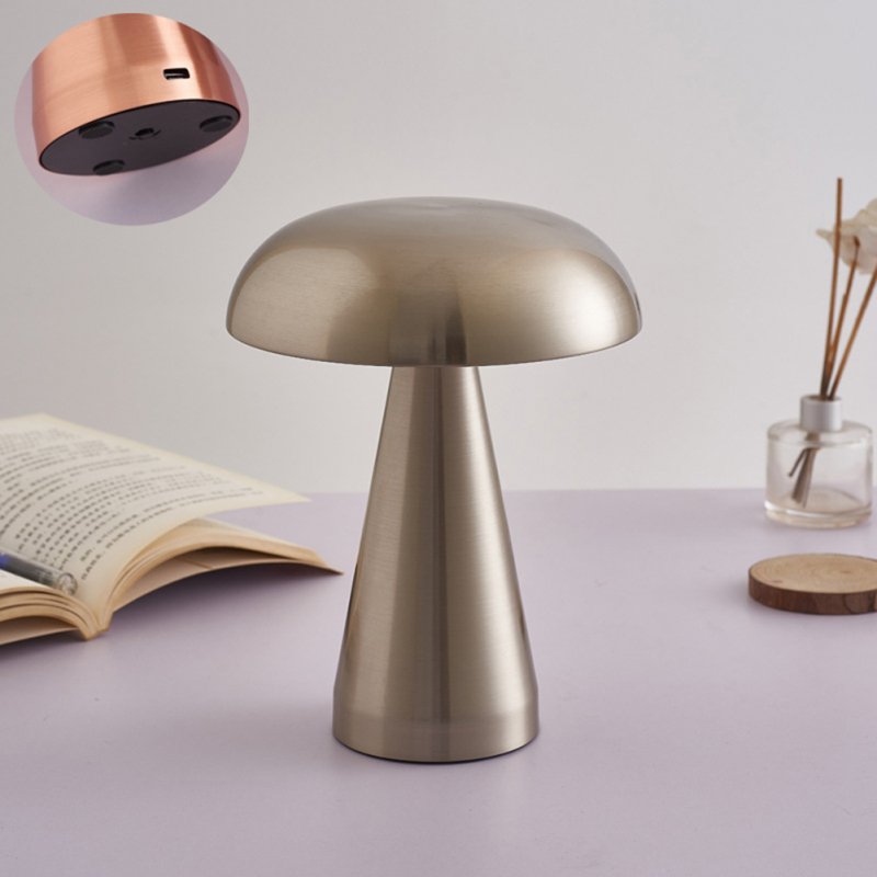 Led Mushroom Table Lamp 3 Color Dimming 1800mah Battery Energy Saving Eye Protective Usb Night Light Golden