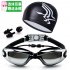 Swimming Accessories  HD Waterproof Anti Fog Swimming Goggles Swim Cap Set   UV Protection Anti Shatter Lenses blue