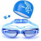Swimming Accessories, HD Waterproof Anti Fog Swimming Goggles Swim Cap Set - UV Protection Anti Shatter Lenses blue