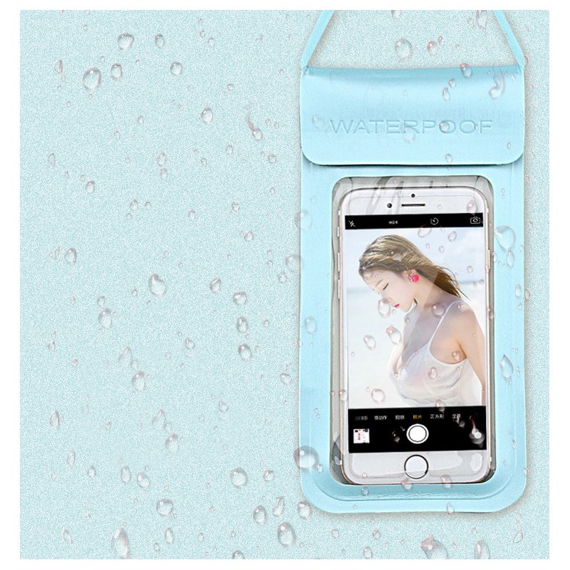 Swimming Waterproof Bag Touch Screen Underwater Phone Case  Light blue_5.5 inches