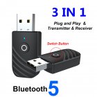 Sy319 3-in-1 Bluetooth 5.0 Audio Receiver Transmitter Usb Adapter For Tv Pc Car Aux Speaker black