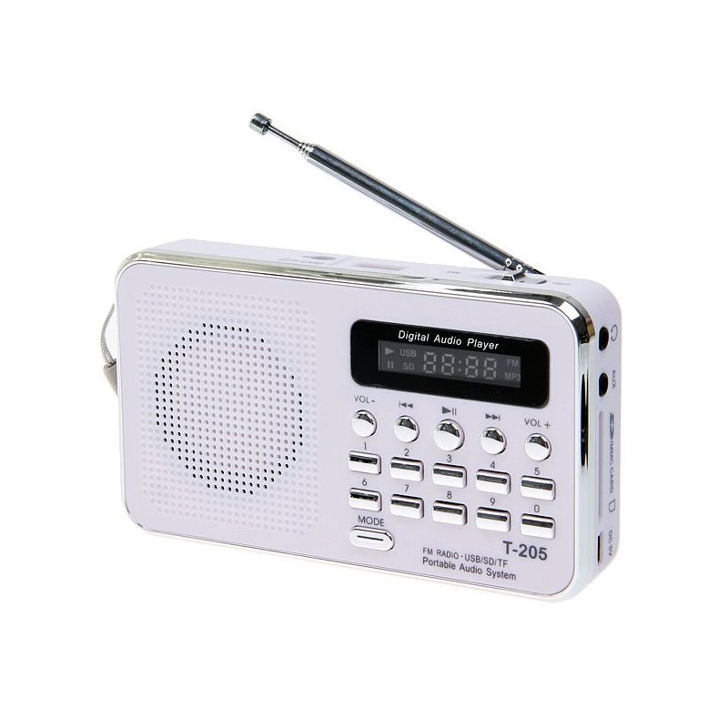 T-205 Fm Radio Portable Hifi Card Speaker Digital Multimedia Mp3 Music Loudspeaker Outdoor Sports Speaker white