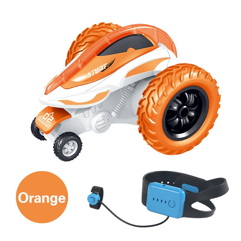 T12B 3-wheels Rotating Stunt Car 2.4G Watch Remote Control Rolling Car Model Children Electric Toy Gift Orange