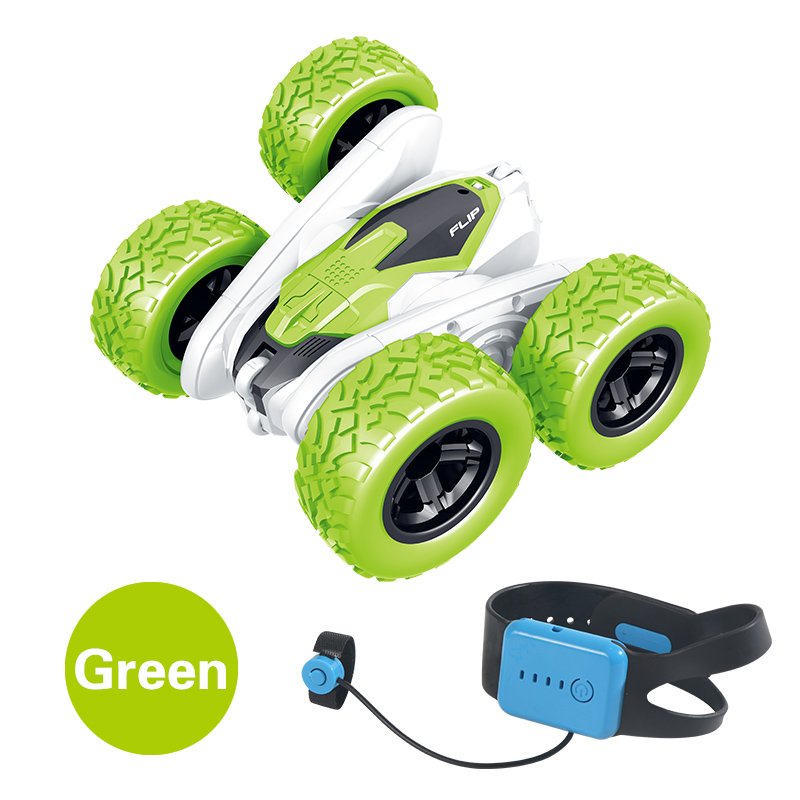 T13B 2.4G Rotating Stunt Car Watch Remote Control Swing Arm Rolling Car Model Children Electric Toy Gift green