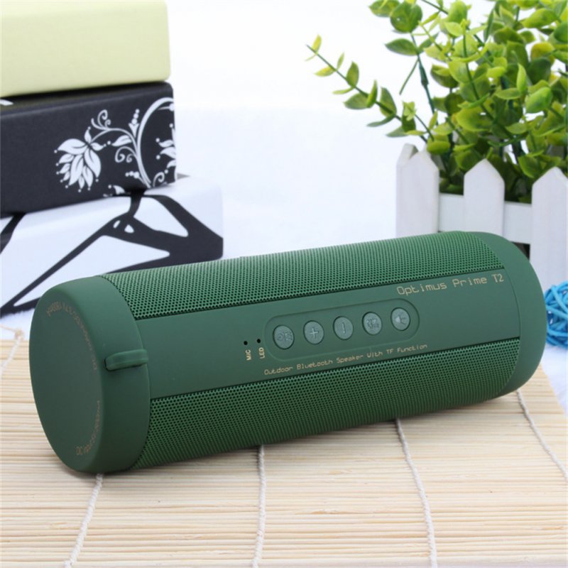 T2 Cylindrical Bluetooth-compatible Speaker Waterproof Wireless Loudspeaker Outdoor Sports Bicycle Audio Support TF Card FM Radio green