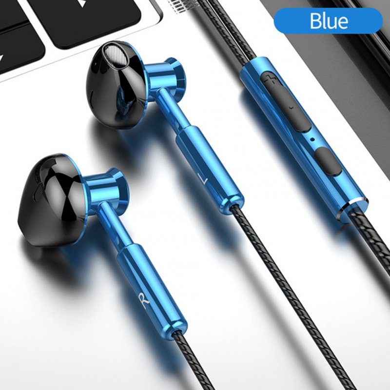 T2 Wired Headphones In-ear Sport Mobile Headphones 3.5mm Metal Headset Stereo Earphones With Mic blue