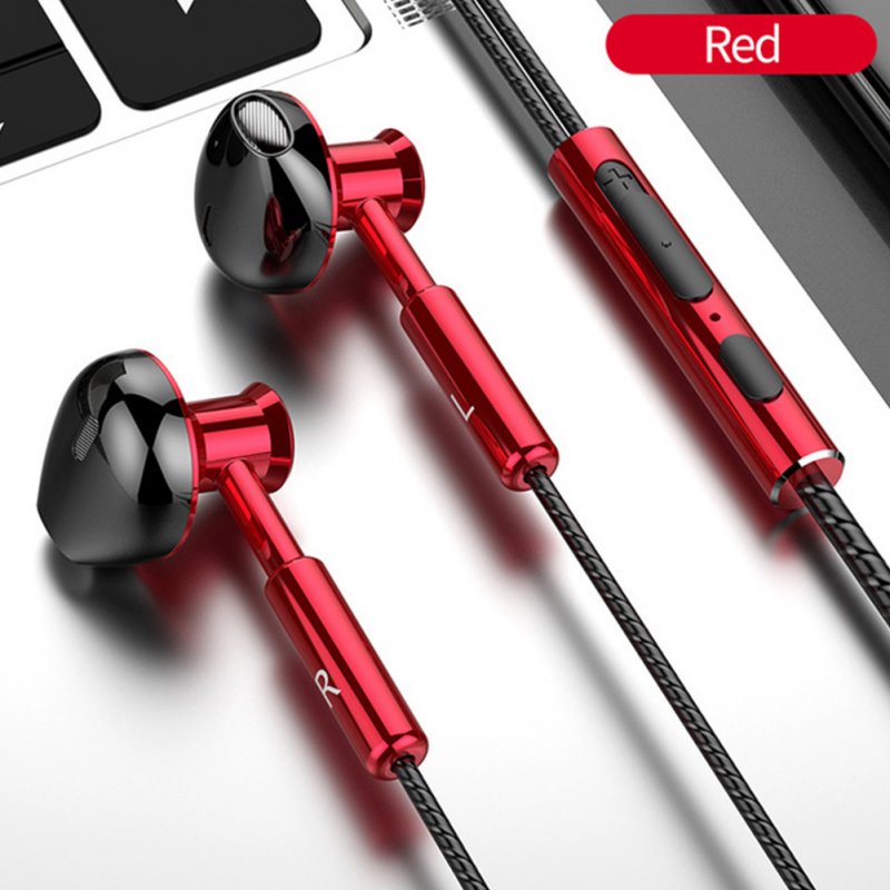 T2 Wired Headphones In-ear Sport Mobile Headphones 3.5mm Metal Headset Stereo Earphones With Mic red