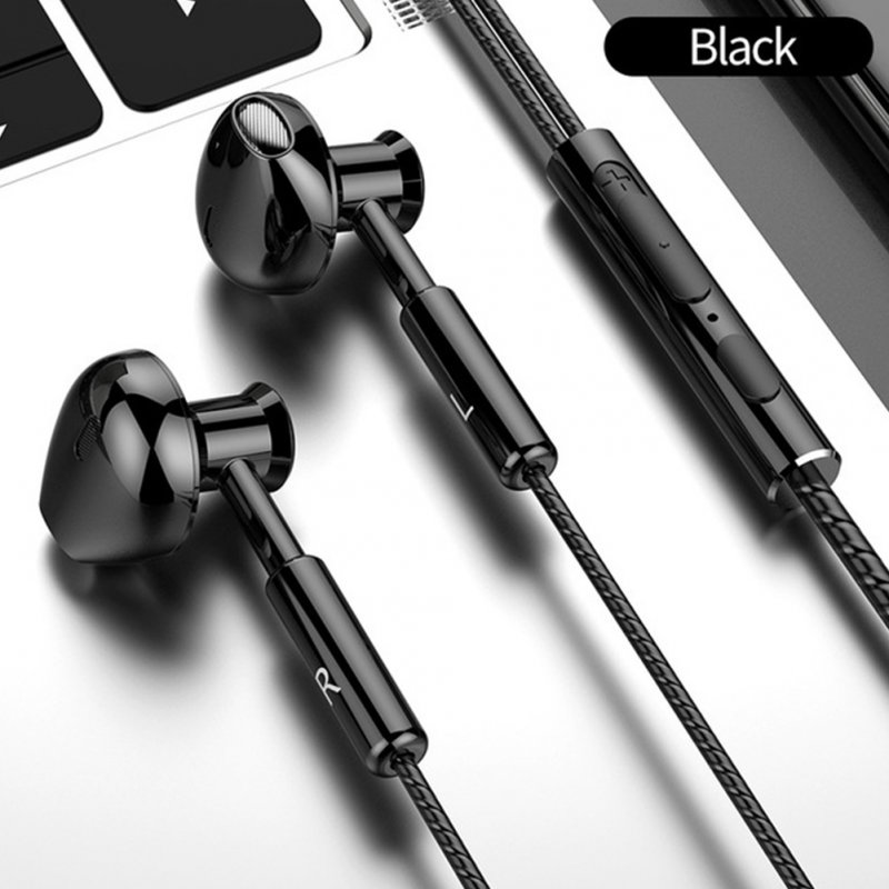 T2 Wired Headphones In-ear Sport Mobile Headphones 3.5mm Metal Headset Stereo Earphones With Mic black