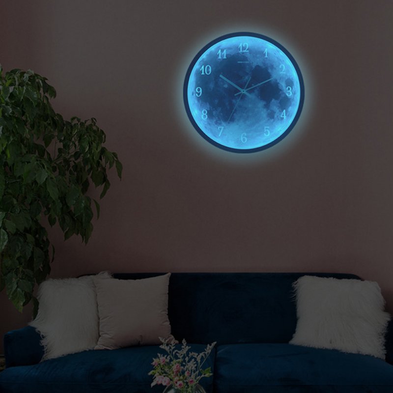 Metal Moon Pattern Background Voice Control Led Luminous Wall  Clock Silent Movement Modern Minimalist Style Living Room Bedroom Decor 