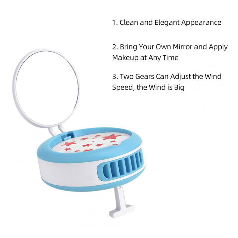 Portable Desktop MINI Fan with Mirror Cool Summer Phone Stand USB Charging Desk Fan,Blue blue