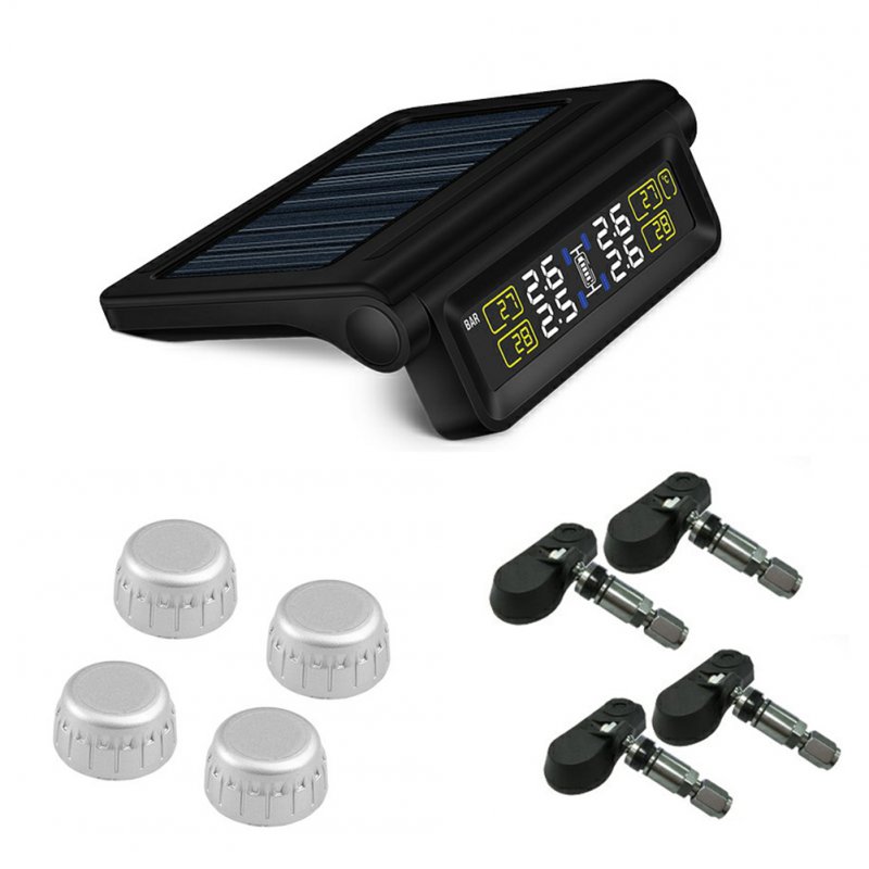 T680 Wireless Tire Pressure Sensor Monitoring System USB Solar Power Car Security Alarm Tyre Pressure Monitor black_External