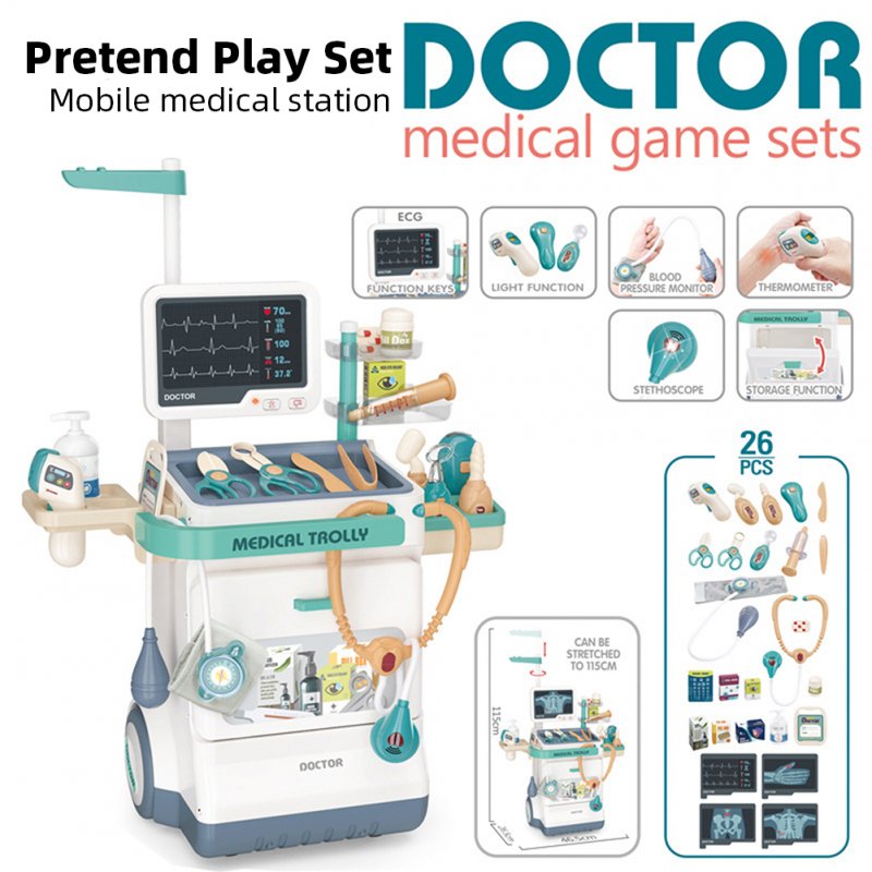 Doctor Kit For Kids Pretend Medical Station Set Mobile Cart With Thermometer Doctor Kit For Boys Girls Gifts 