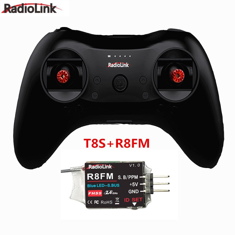 T8S 8CH RC Radiolink Remote Controller Transmitter 2.4G with R8EF or R8FM Receiver Handle Stick for FPV Quad Drone Airplane Car T8S+R8FM left-hand throttle