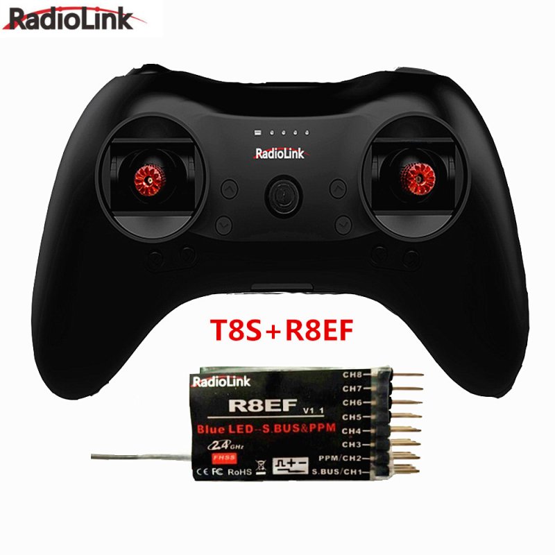 T8S 8CH RC Radiolink Remote Controller Transmitter 2.4G with R8EF or R8FM Receiver Handle Stick for FPV Quad Drone Airplane Car T8S+R8EF right-hand throttle