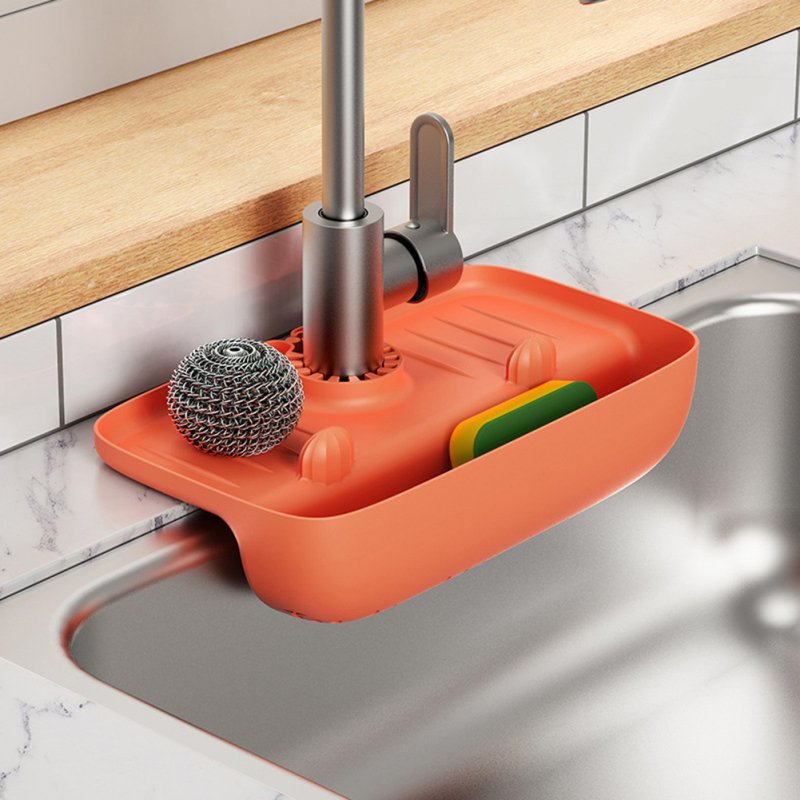 Kitchen Faucet Drain Rack Multi-purpose Anti-splash Non-slip Soap Sponge Wipe Sink Tray Holder Drain Basket 
