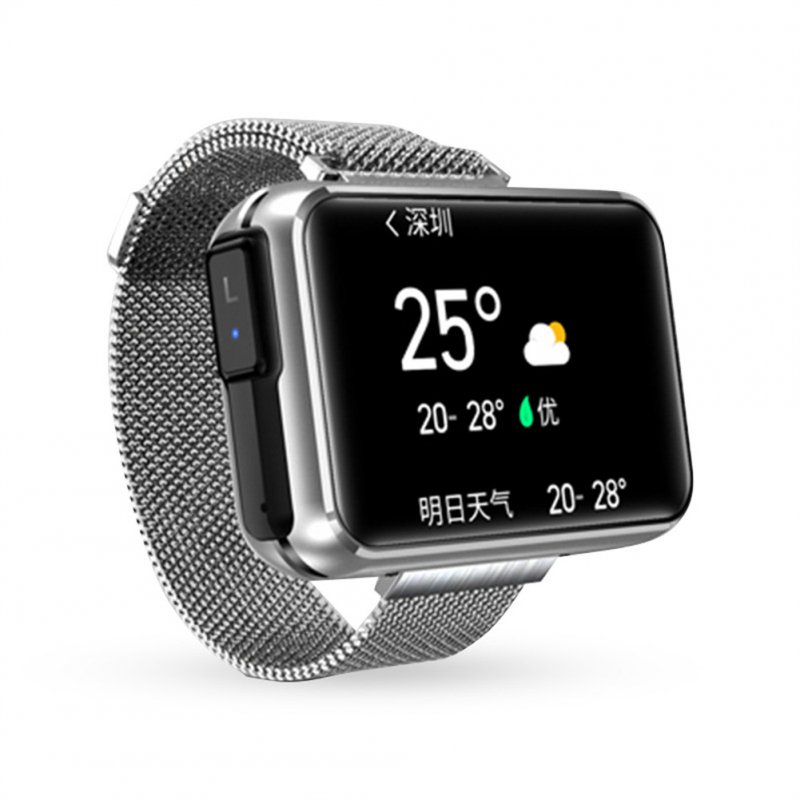 T91 Binaural Bluetooth-compatible Headset Smart Watch Heart Rate Sleep Blood Oxygen Detection 1.4-inch Full Touch-screen Call Smartwatch silver steel belt