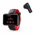 T91 Binaural Bluetooth compatible Headset Smart Watch Heart Rate Sleep Blood Oxygen Detection 1 4 inch Full Touch screen Call Smartwatch Black and red silicone 
