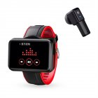T91 Binaural Bluetooth-compatible Headset Smart Watch Heart Rate Sleep Blood Oxygen Detection 1.4-inch Full Touch-screen Call Smartwatch Black and red silicone strap