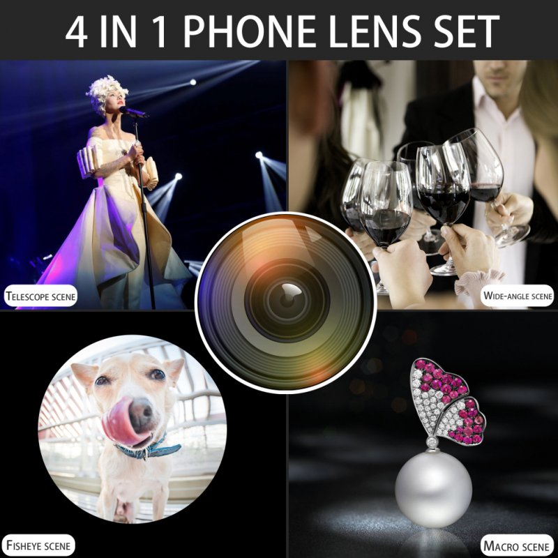 Mobile Phone Lens 28x Telephoto 0.6x Wide-Angle 20x Macro 198-Degree Fisheye 4-in-1 Lens Kit