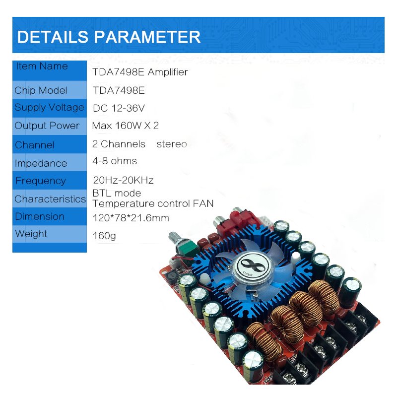 TDA7498E Amplifier Board 2.0 High Power Digital HIFI Stereo 160W*2 Support BTL220W DC12V-36V red