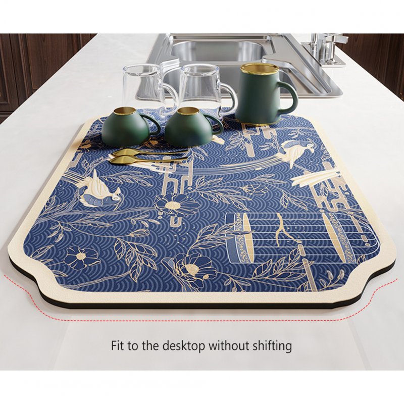 Kitchen Draining Mat Non Slip Super Absorbent Drying Pad Table Placemats Kitchen Rugs Dishes Protector blue 40x50cm