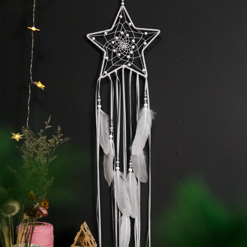 Dreamcatcher Moon/Round/Star Handmade Wall Ornament Girls Room Decoration Feather Dream Catcher round
