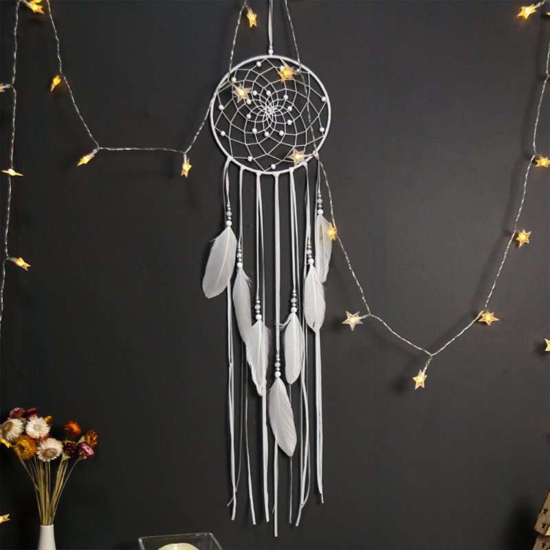 Dreamcatcher Moon/Round/Star Handmade Wall Ornament Girls Room Decoration Feather Dream Catcher round