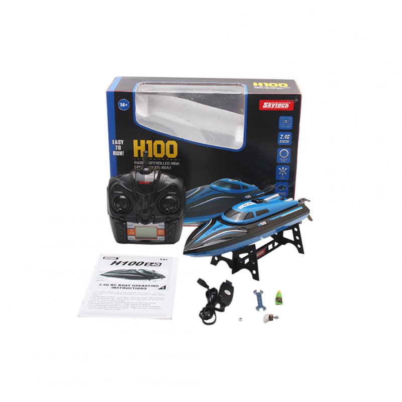 TKKJ H100 RC Boat High Speed 2.4GHz 4 Channel 30km/h Racing Remote Control Boat with LCD Screen Gift Kids Toys Blue