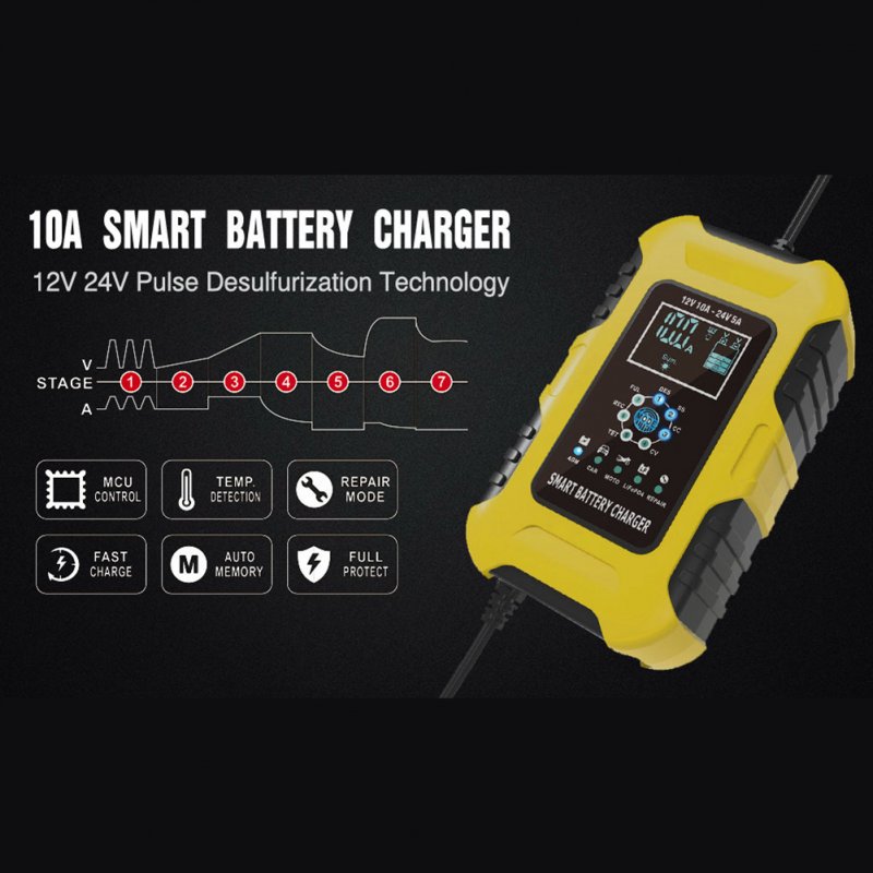 Car Battery Smart Charger 12V 10A 24V 5A 7-stage Automatic Charging 