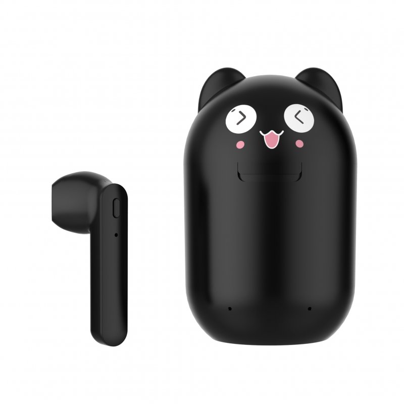 TWS Bluetooth Earphone 5.0 Running Stereo Cartoon Headset with Data Line black