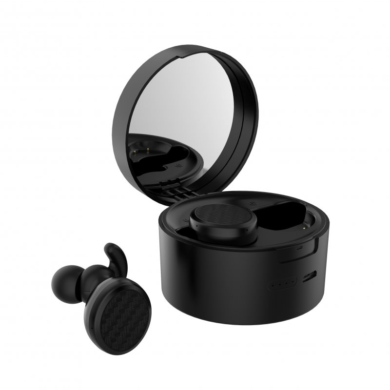 TWS Bluetooth Earphone Cosmetic Mirror 5.0 Earplugs Stereo Wireless Headset Phone Bracket black