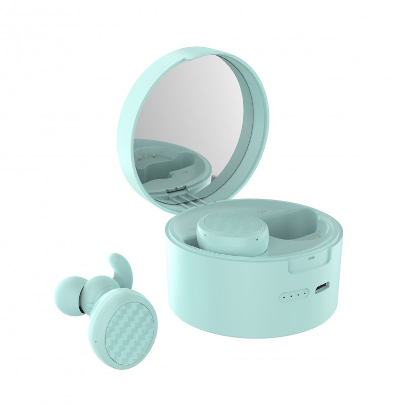 TWS Bluetooth Earphone Cosmetic Mirror 5.0 Earplugs Stereo Wireless Headset Phone Bracket blue