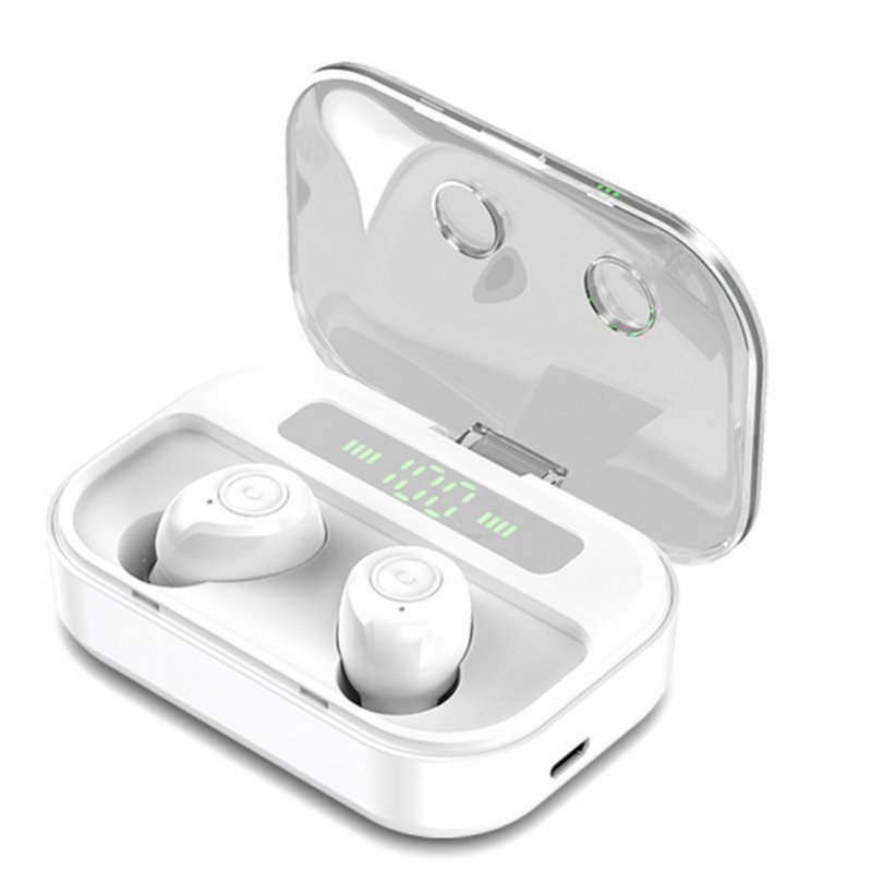 TWS Wireless Earphone LED Power Display Bluetooth 5.0 Noise Cancel Sport Headset Earbuds white