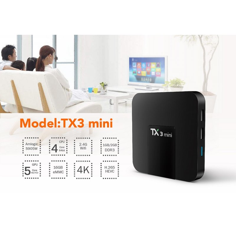 TX3 Mini Android 7.1 Smart TV BOX Amlogic S905W Quad Core Set Top Box H.265 4K WiFi Media Player  1GB+8GB UK plug