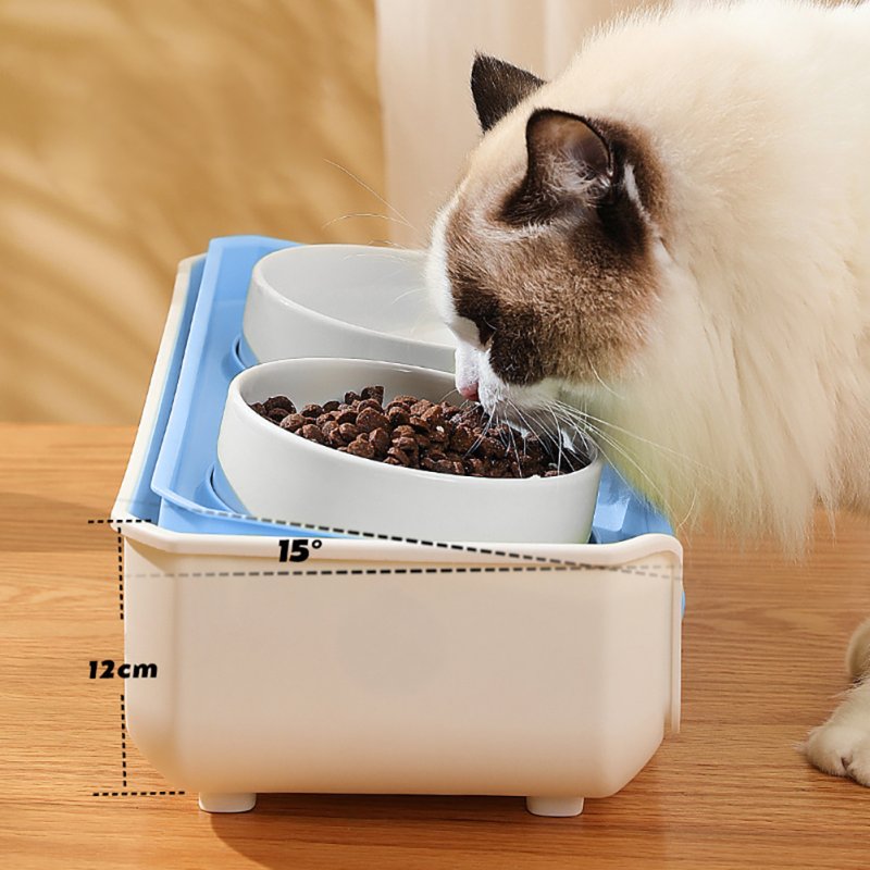 Double Cat Dog Bowl Food Water Ceramic Bowl Adjustable Oblique Neck Protection Pet Feeder For Kitten Puppy 