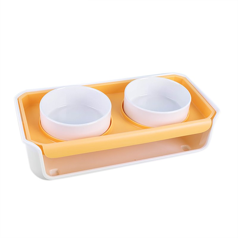 Double Cat Dog Bowl Food Water Ceramic Bowl Adjustable Oblique Neck Protection Pet Feeder For Kitten Puppy 