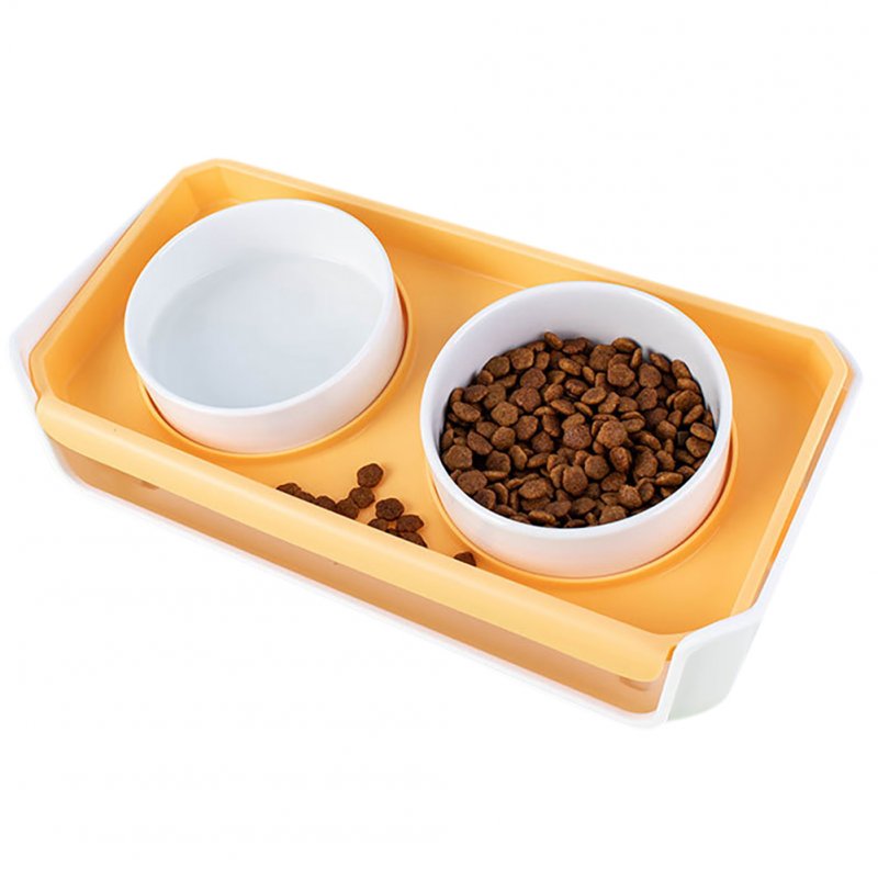 Double Cat Dog Bowl Food Water Ceramic Bowl Adjustable Oblique Neck Protection Pet Feeder For Kitten Puppy 