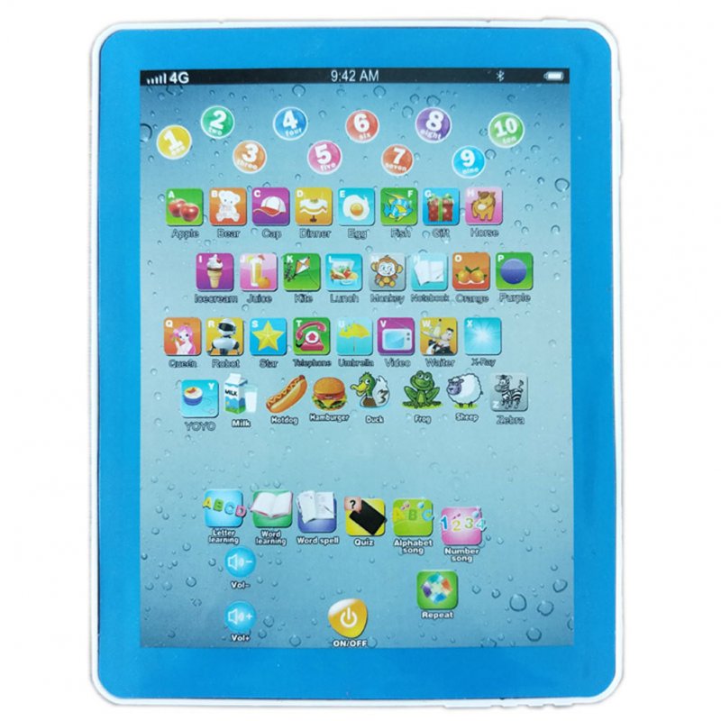 Tablet Pad Computer for Kid Children Learning English Educational Teach Toy Gift Chinese and English (blue)