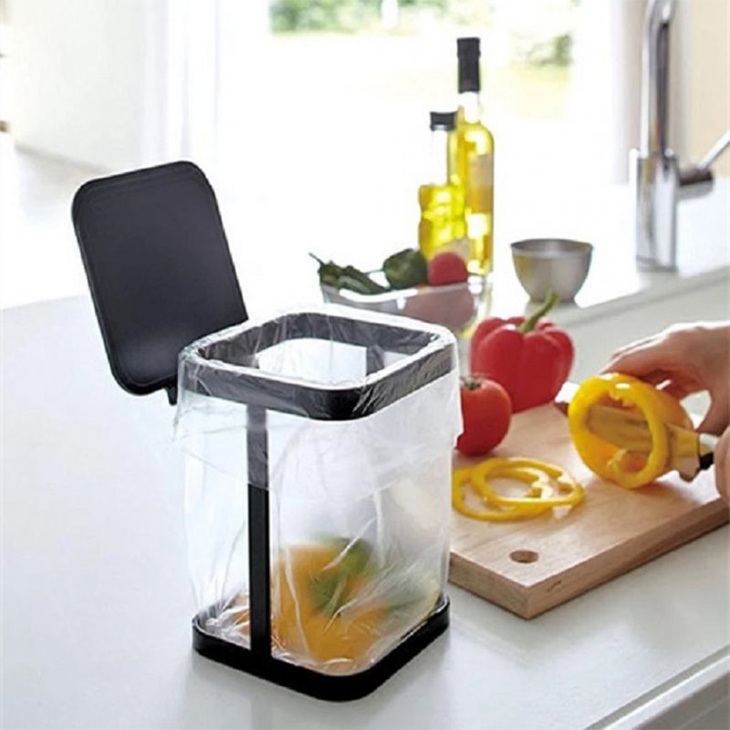 Tabletop Small Trash Can Storage Rack with Cover for Kitchen Living Room black
