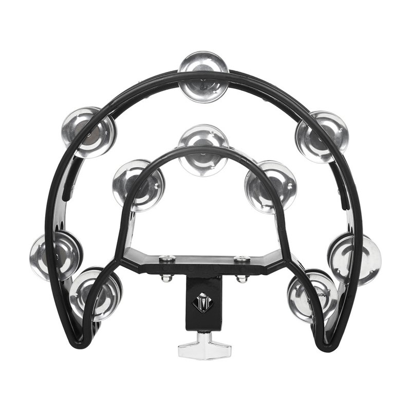 Tambourine Metal Jingles Percussion Instrument Hand Held Tambourines Bell With Clip-on Holder For KTV Party black