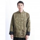 Tang-suit For Men Chinese Traditional Satin Hanfu Tops Long Sleeves Cardigan Single-breasted Performance Jacket green and black XXXL