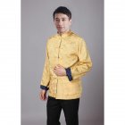 Tang-suit For Men Chinese Traditional Satin Hanfu Tops Long Sleeves Cardigan Single-breasted Performance Jacket blue and gold XXL