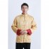 Tang suit For Men Chinese Traditional Satin Hanfu Tops Long Sleeves Cardigan Single breasted Performance Jacket blue and gold XXXL
