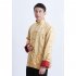 Tang suit For Men Chinese Traditional Satin Hanfu Tops Long Sleeves Cardigan Single breasted Performance Jacket blue and gold XXL
